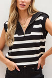 Stripe Zipped Collar Knit Sweater Tank