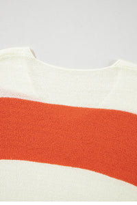 Stripe Loose Color Block Drop Shoulder Bubble Sleeve Sweater