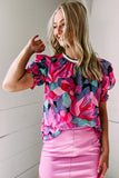 Floral Print Shirred Puff Sleeve Blouse