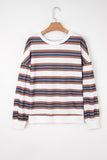 Brown Stripe Crew Neck Drop Shoulder Pullover Sweatshirt