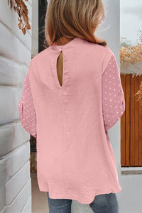 Swiss Dot Balloon Sleeve Loose Blouse