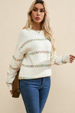 Colorful Crossed Stitch Drop Shoulder Sweater