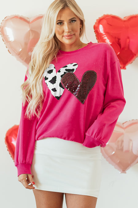 Double Heart Patch Graphic Sweatshirt