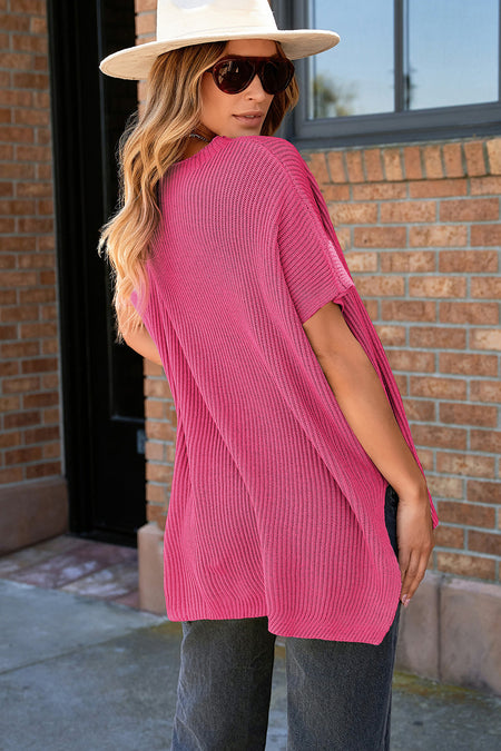 Short Sleeve Side Slit Oversized Sweater