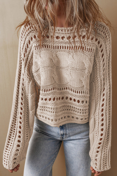 Hollow-out Cable Knit Cropped Sweater