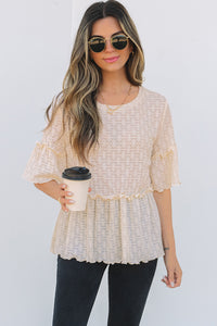 Ruffled Short Sleeve Eyelet Blouse