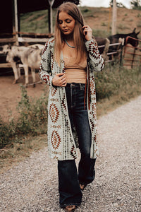 Aztec Printed Open Front Long Cardigan