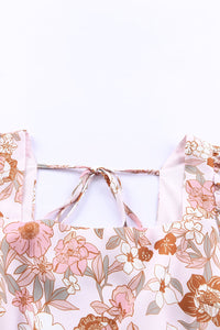 Floral Print Bow Knot Backless Square Neck Mini Dress
