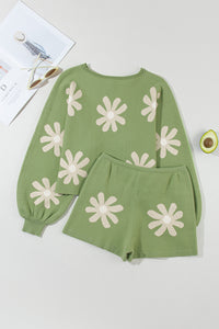 Bubble Sleeve Knitted Sweater and Shorts Set