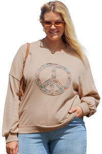 Floral Peace Sign Graphic Washed Terry Plus Size Sweatshirt