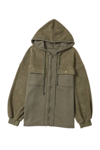 Flap Pocket Drawstring Hood Zip Up Jacket