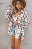 Oversized Plaid Pattern Shacket with Slits