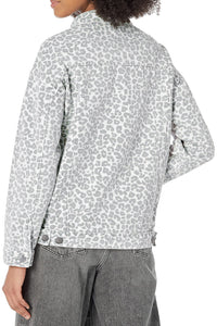 Leopard Printed Flap Pocket Denim Jacket