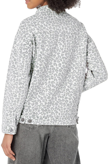 Leopard Printed Flap Pocket Denim Jacket