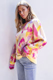 Abstract Print Colorblock Balloon Sleeve Sweater