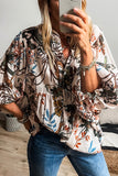 Floral Print Balloon Sleeves Button Up Loose Casual Shirt