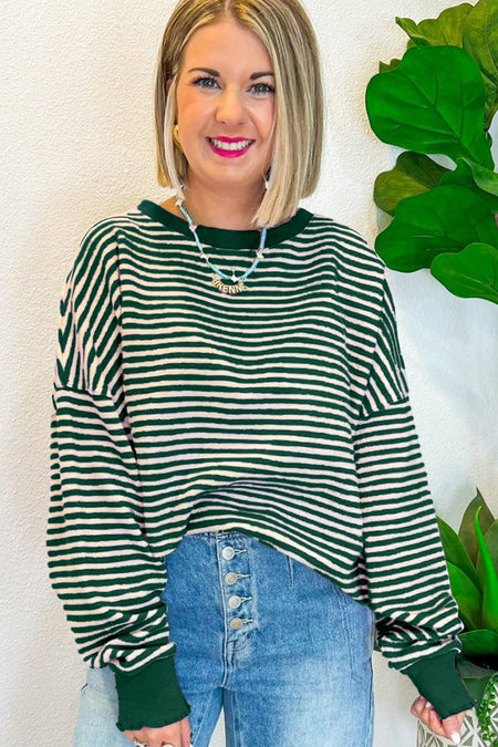 Stripe Loose Drop Shoulder Long Sleeve Top