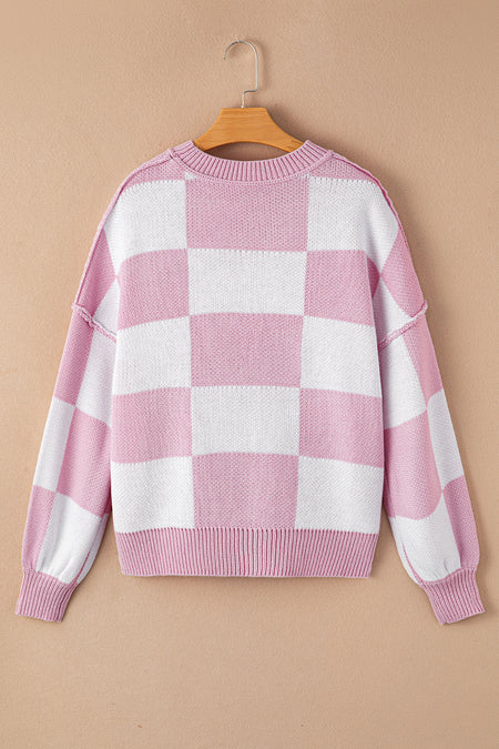 Checkered Bishop Sleeve Sweater