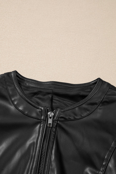 Faux Leather Zipper Slim Fit Bomber Jacket