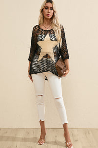 Star Graphic Crochet Knitted Summer Sweater Top