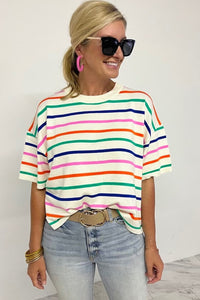 Stripe Dropped Short Sleeve Boxy Fit Knitted Top