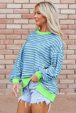 Stripe Contrast Trim High Low Pullover Tunic Sweatshirt