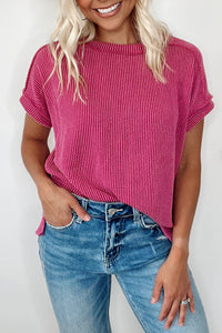 Textured Knit Exposed Stitching T-shirt