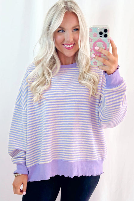 Stripe Loose Drop Shoulder Long Sleeve Top