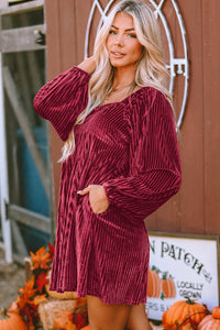 Long Sleeve Tiered Ribbed Velvet Dress