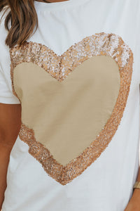 Sequined Heart Crew Neck Short Sleeve Top