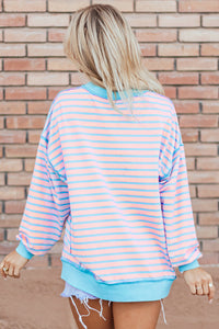 Stripe Contrast Trim High Low Pullover Tunic Sweatshirt