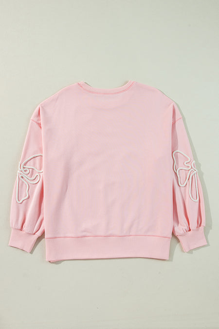 Bow Thread Embroidery Ribbed Edge Sweatshirt