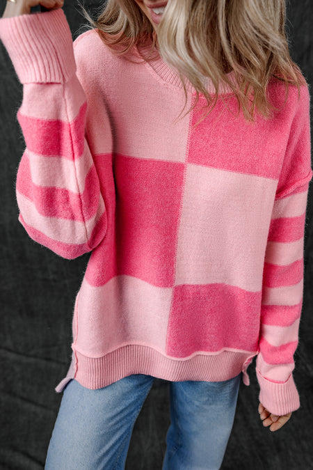 Colorblock Striped High Low Loose Sweater