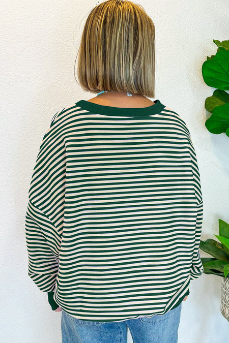 Stripe Loose Drop Shoulder Long Sleeve Top