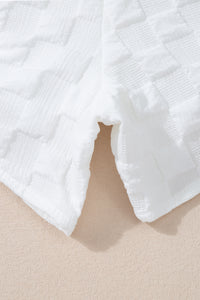 White Textured Split Neck Top and Drawstring Shorts Set