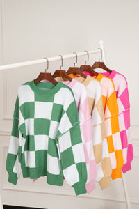 Checkered Bishop Sleeve Sweater