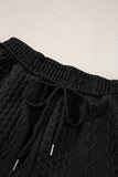 Black Contrast Trim Cable Textured Shorts Set