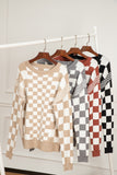 Checkered Drop Shoulder Round Neck Sweater