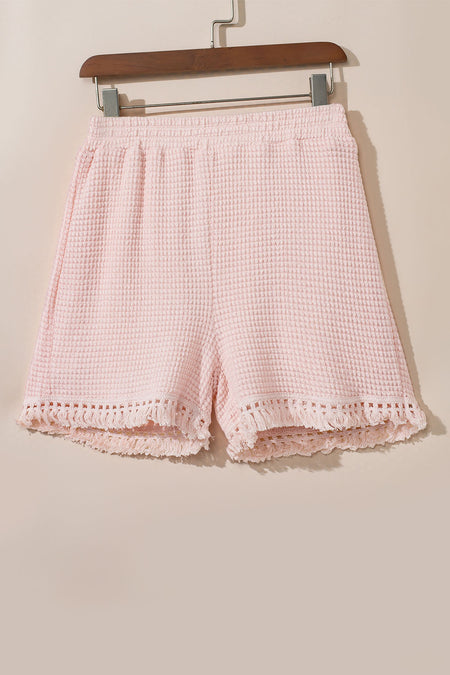 Pink Fringe Trim Textured Short Two Piece Set