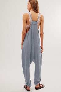 Waffle Knit Spaghetti Straps Loose Fit Jumpsuit