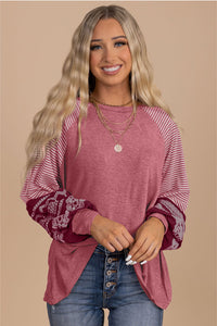 Contrast Print Striped Raglan Long Sleeve Loose Top main image 0