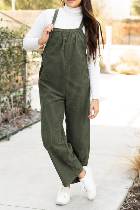 Pocketed Loose Fit Corduroy Overall