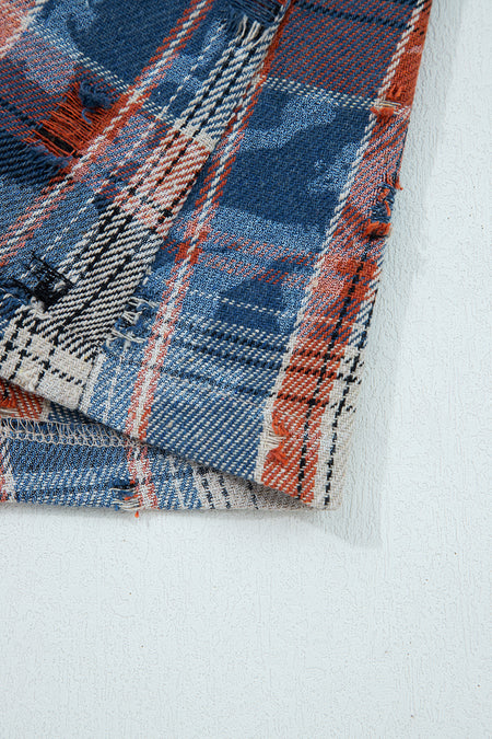 Floral Plaid Patchwork Waffle Knit Shacket