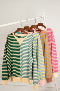 Stripe Casual Stripe Colorblock Drop Shoulder Oversize Sweatshirt