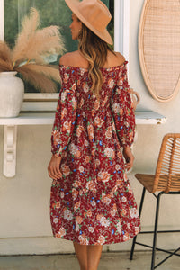 Frilled Shirred Knotted High Waist Floral Dress