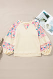 Floral Patchwork Balloon Sleeve Blouse