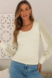Textured Mesh Sleeve Ribbed Knit Blouse