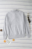 White Ribbed Hem Snap Button Neckline Sweatshirt with Pocket