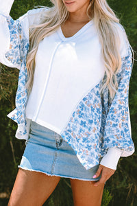 Abstract Floral Patchwork Batwing Sleeve V Neck Blouse