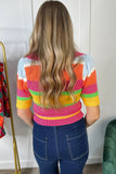 Color Block Cropped Short Sleeve Sweater